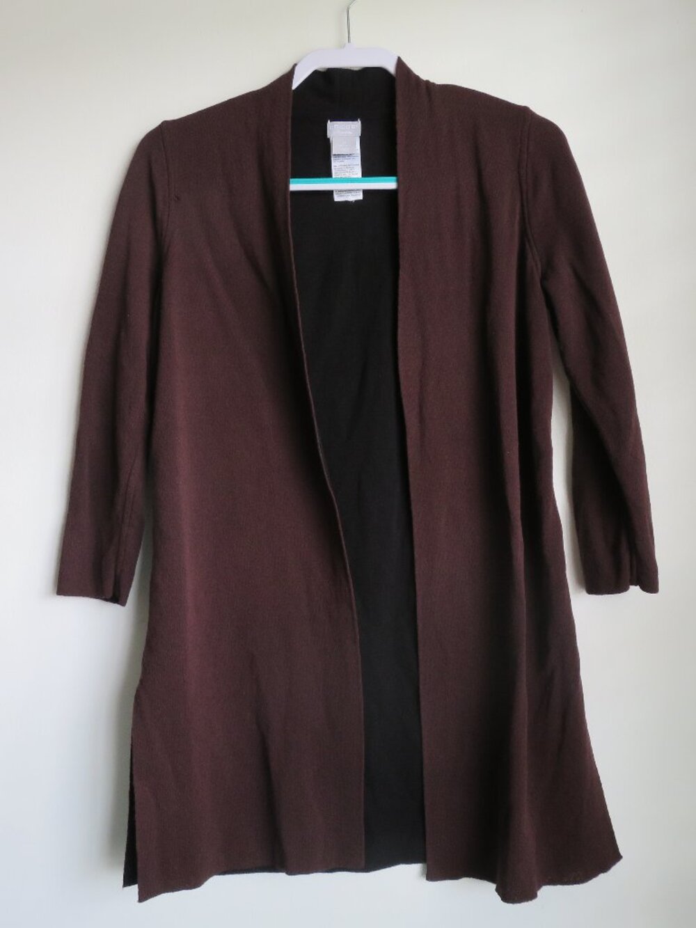 Chico's Travelers Reversible Brown & Black Open Cardigan Size 0 Small 3/4 Sleeve